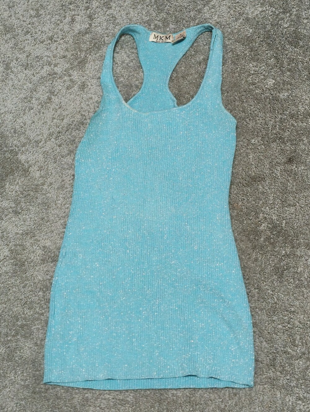 MKM Sparkle Ribbed Racerback Tank Top - Aqua Size Medium